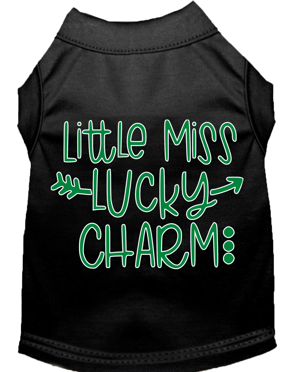 Little Miss Lucky Charm Screen Print Dog Shirt Black Lg